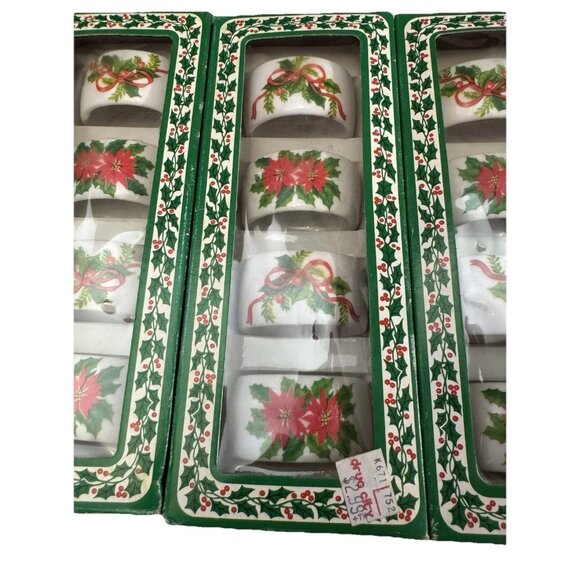Handcrafted New Ceramic Christmas Napkin Rings Set of 16 Poinsettia & Holly VTG! - Picture 3 of 4